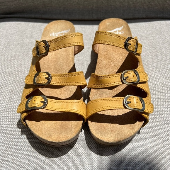 Women’s Dansko Wedge Sandals Leather Slide Shoes 3 Buckle Comfort Size 37 - Picture 8 of 14